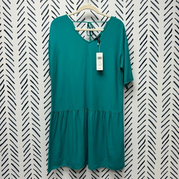 NWT $268 Eileen Fisher Turquoise Dress with Dropped Waist - XS - Picture 2 of 5
